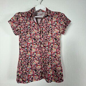 Daily Sports Womens Floral Print Short Sleeve Polo Shirt Medium Stretch Red
